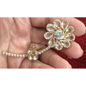Vintage Juliana Clear & AB Crystal Large 3.25" Figural Flower‎ Brooch